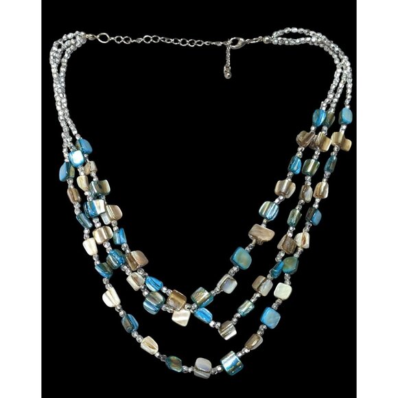 Jewelry - Mermaidcore Blue And Silver Tone Layered Shell Beaded Necklace